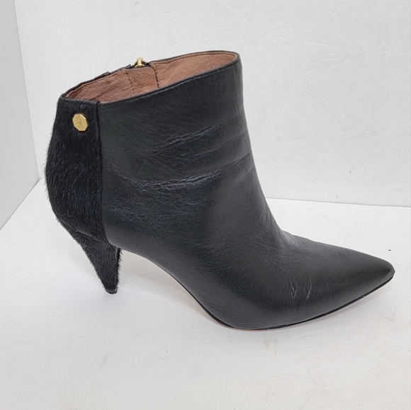 Louise et Cie Pointed Toe Black Leather & Cow Hair Heel Booties Size 7.5 - Picture 9 of 16